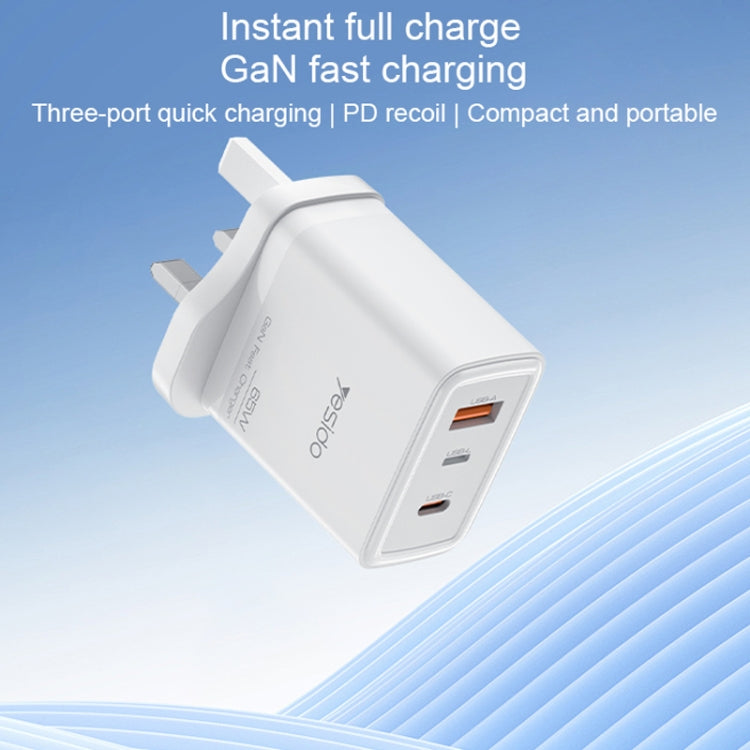 Yesido YC89 65W Type-C, USB, 8 Pin Reverse GaN Fast Charger with Type-C to 8 Pin Cable(UK Plug) - USB Charger by Yesido | Online Shopping UK | buy2fix