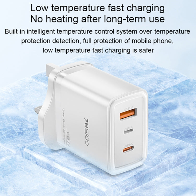 Yesido YC89 65W Type-C, USB, 8 Pin Reverse GaN Fast Charger with Type-C to 8 Pin Cable(UK Plug) - USB Charger by Yesido | Online Shopping UK | buy2fix
