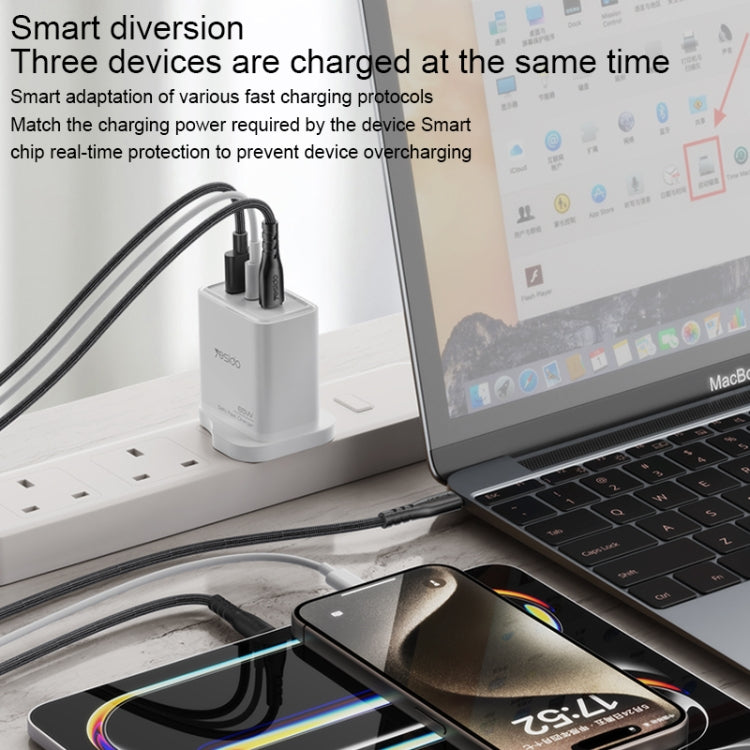 Yesido YC89 65W Type-C, USB, 8 Pin Reverse GaN Fast Charger with Type-C to 8 Pin Cable(UK Plug) - USB Charger by Yesido | Online Shopping UK | buy2fix