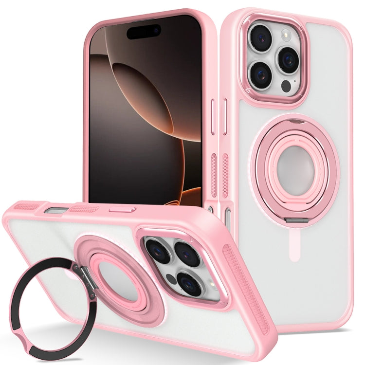 For iPhone 16 Pro Skin Feel Matte 360 Degree Rotating Silicone Ring Holder Phone Case(Pink) - iPhone 16 Pro Cases by buy2fix | Online Shopping UK | buy2fix