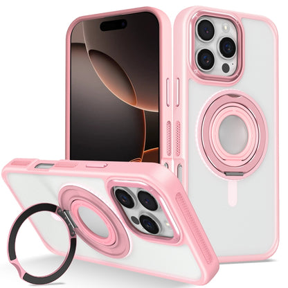 For iPhone 16 Pro Skin Feel Matte 360 Degree Rotating Silicone Ring Holder Phone Case(Pink) - iPhone 16 Pro Cases by buy2fix | Online Shopping UK | buy2fix