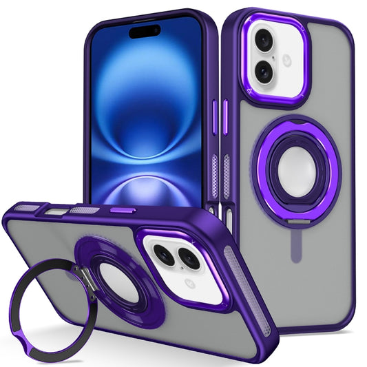 For iPhone 16 Plus Skin Feel Matte 360 Degree Rotating Silicone Ring Holder Phone Case(Purple) - iPhone 16 Plus Cases by buy2fix | Online Shopping UK | buy2fix