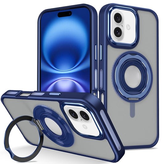 For iPhone 16 Plus Skin Feel Matte 360 Degree Rotating Silicone Ring Holder Phone Case(Royal Blue) - iPhone 16 Plus Cases by buy2fix | Online Shopping UK | buy2fix