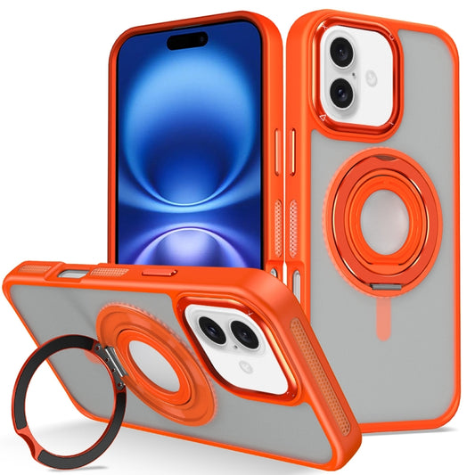 For iPhone 16 Plus Skin Feel Matte 360 Degree Rotating Silicone Ring Holder Phone Case(Orange) - iPhone 16 Plus Cases by buy2fix | Online Shopping UK | buy2fix