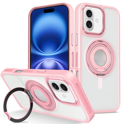 For iPhone 16 Skin Feel Matte 360 Degree Rotating Silicone Ring Holder Phone Case(Pink) - iPhone 16 Cases by buy2fix | Online Shopping UK | buy2fix