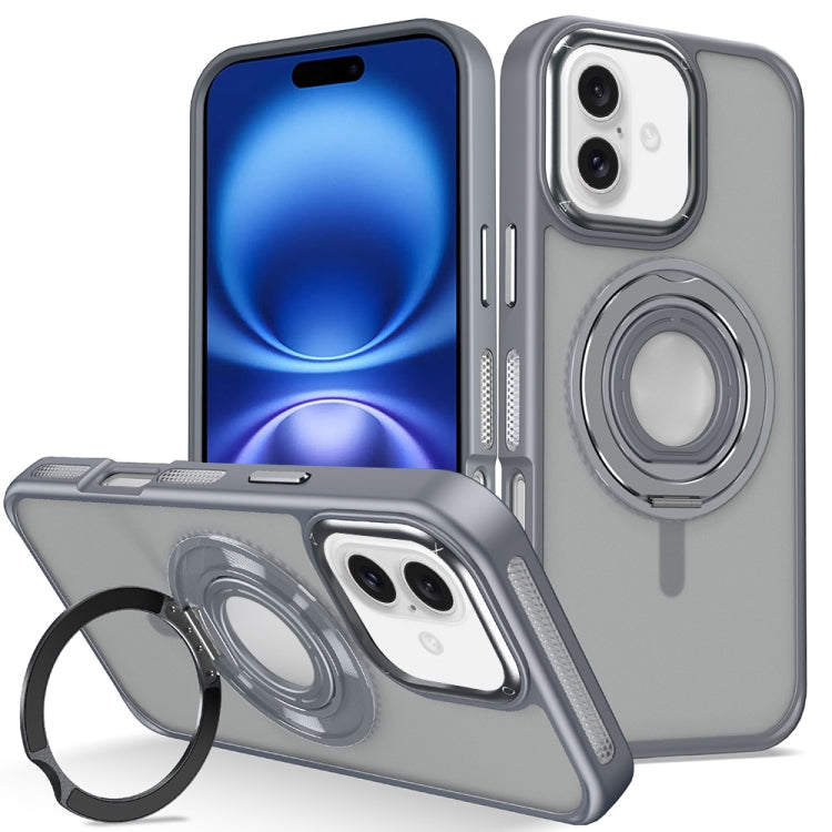 For iPhone 16 Skin Feel Matte 360 Degree Rotating Silicone Ring Holder Phone Case(Grey) - iPhone 16 Cases by buy2fix | Online Shopping UK | buy2fix