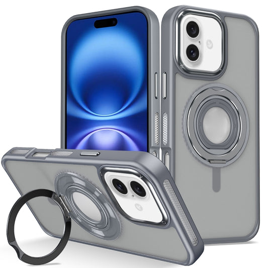 For iPhone 16 Skin Feel Matte 360 Degree Rotating Silicone Ring Holder Phone Case(Grey) - iPhone 16 Cases by buy2fix | Online Shopping UK | buy2fix