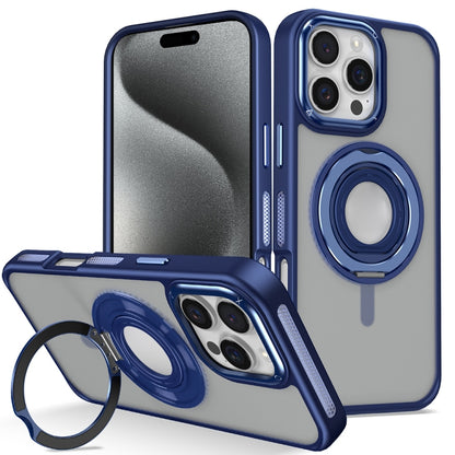 For iPhone 15 Pro Max Skin Feel Matte 360 Degree Rotating Silicone Ring Holder Phone Case(Royal Blue) - iPhone 15 Pro Max Cases by buy2fix | Online Shopping UK | buy2fix
