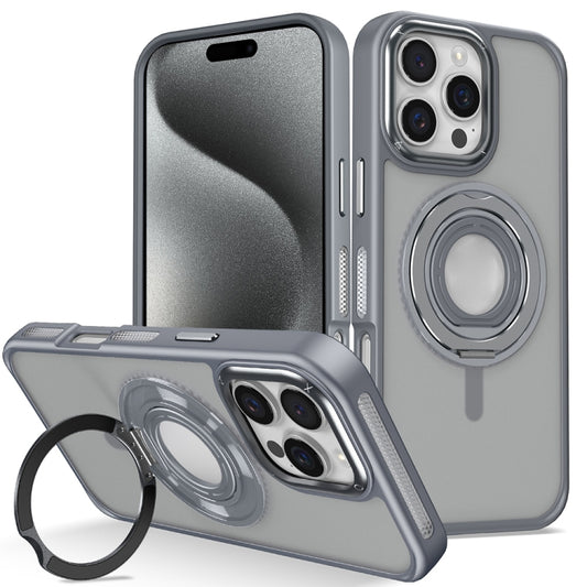 For iPhone 15 Pro Max Skin Feel Matte 360 Degree Rotating Silicone Ring Holder Phone Case(Grey) - iPhone 15 Pro Max Cases by buy2fix | Online Shopping UK | buy2fix
