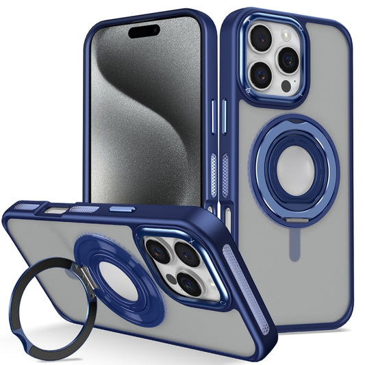 For iPhone 15 Pro Skin Feel Matte 360 Degree Rotating Silicone Ring Holder Phone Case(Royal Blue) - iPhone 15 Pro Cases by buy2fix | Online Shopping UK | buy2fix