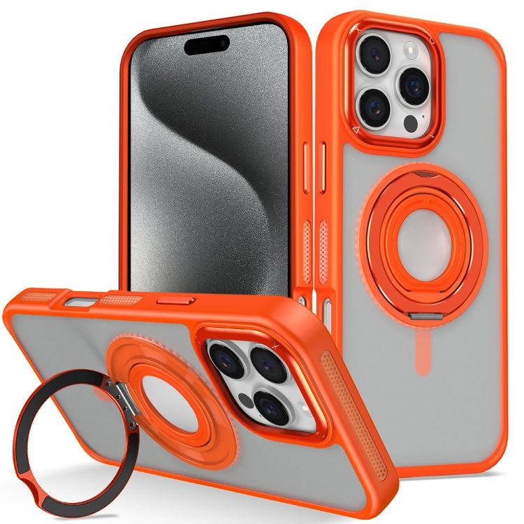 For iPhone 15 Pro Skin Feel Matte 360 Degree Rotating Silicone Ring Holder Phone Case(Orange) - iPhone 15 Pro Cases by buy2fix | Online Shopping UK | buy2fix
