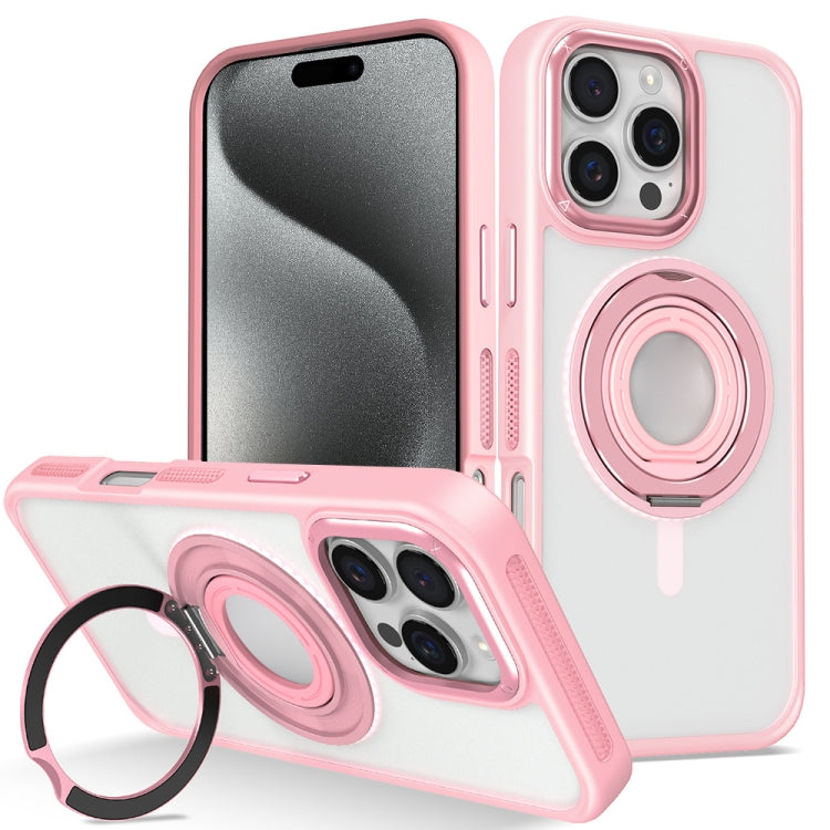For iPhone 15 Pro Skin Feel Matte 360 Degree Rotating Silicone Ring Holder Phone Case(Pink) - iPhone 15 Pro Cases by buy2fix | Online Shopping UK | buy2fix