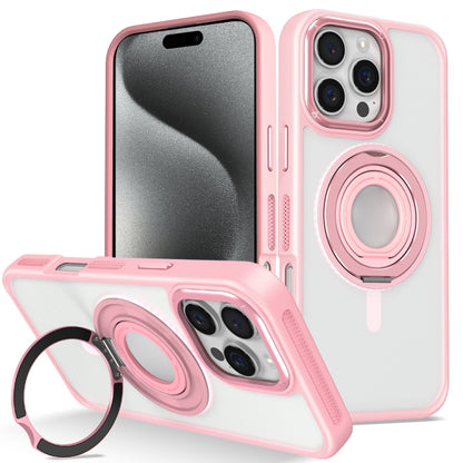 For iPhone 15 Pro Skin Feel Matte 360 Degree Rotating Silicone Ring Holder Phone Case(Pink) - iPhone 15 Pro Cases by buy2fix | Online Shopping UK | buy2fix