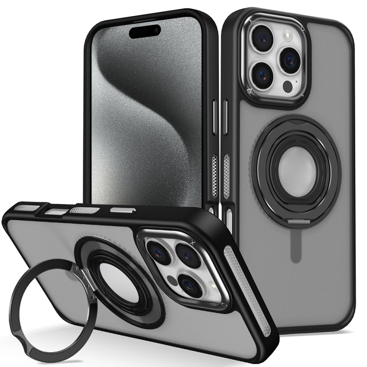 For iPhone 15 Pro Skin Feel Matte 360 Degree Rotating Silicone Ring Holder Phone Case(Black) - iPhone 15 Pro Cases by buy2fix | Online Shopping UK | buy2fix