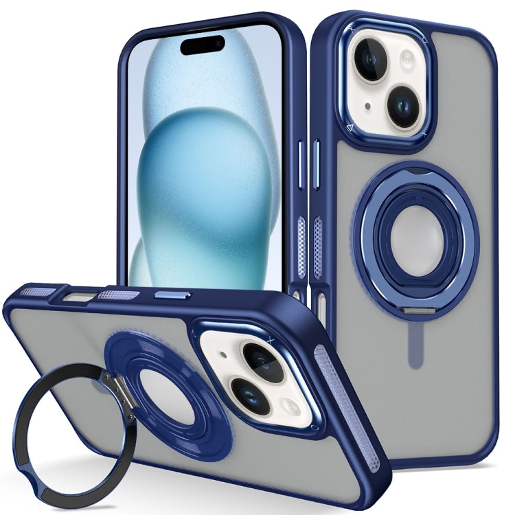 For iPhone 15 Plus Skin Feel Matte 360 Degree Rotating Silicone Ring Holder Phone Case(Royal Blue) - iPhone 15 Plus Cases by buy2fix | Online Shopping UK | buy2fix