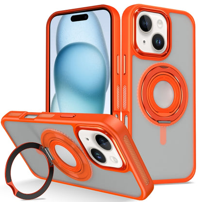 For iPhone 15 Plus Skin Feel Matte 360 Degree Rotating Silicone Ring Holder Phone Case(Orange) - iPhone 15 Plus Cases by buy2fix | Online Shopping UK | buy2fix