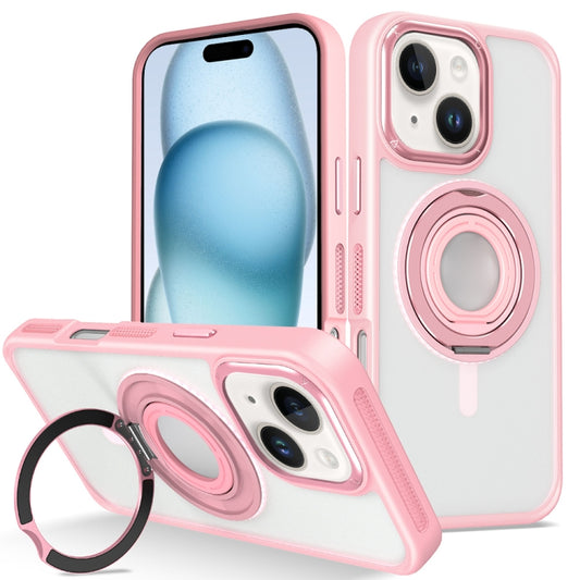 For iPhone 15 Plus Skin Feel Matte 360 Degree Rotating Silicone Ring Holder Phone Case(Pink) - iPhone 15 Plus Cases by buy2fix | Online Shopping UK | buy2fix