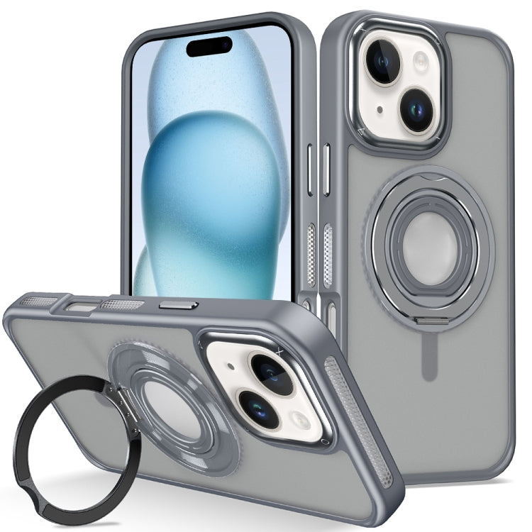 For iPhone 15 Plus Skin Feel Matte 360 Degree Rotating Silicone Ring Holder Phone Case(Grey) - iPhone 15 Plus Cases by buy2fix | Online Shopping UK | buy2fix