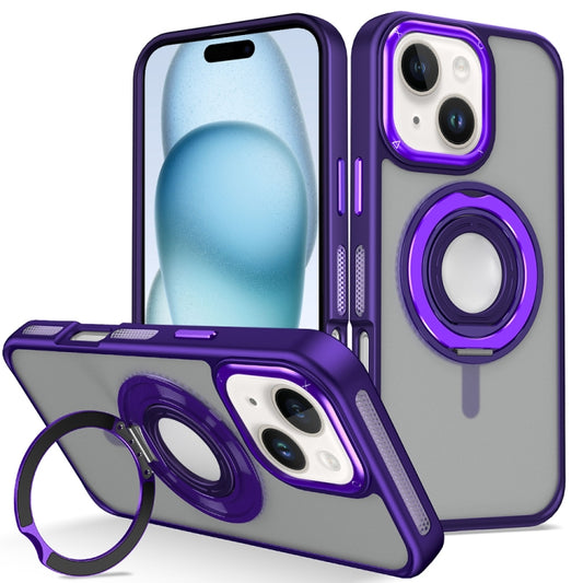 For iPhone 15 Skin Feel Matte 360 Degree Rotating Silicone Ring Holder Phone Case(Purple) - iPhone 15 Cases by buy2fix | Online Shopping UK | buy2fix
