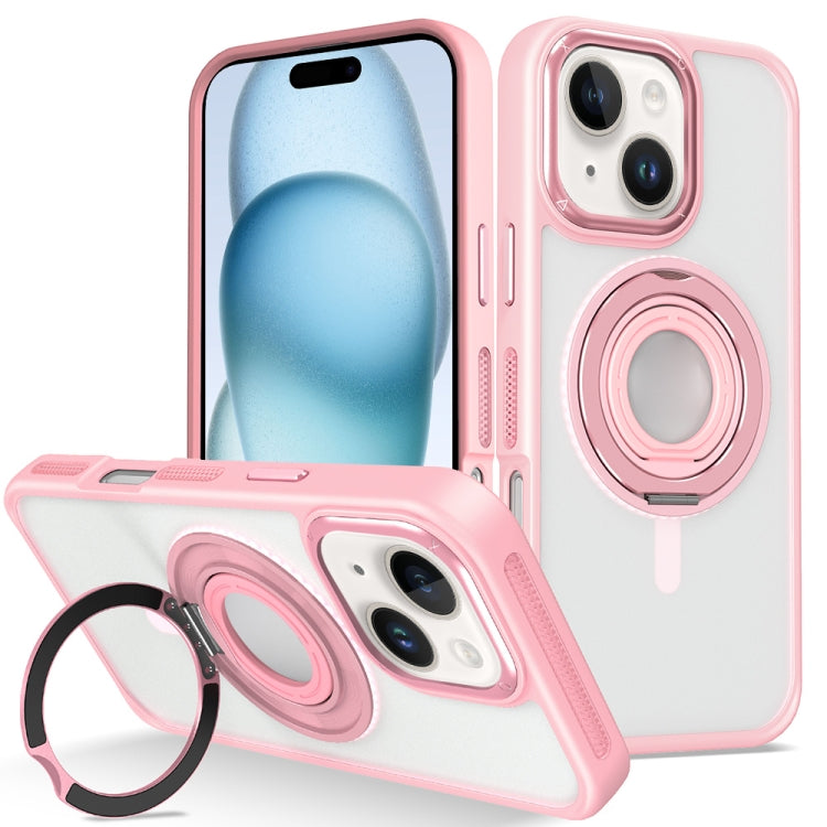 For iPhone 15 Skin Feel Matte 360 Degree Rotating Silicone Ring Holder Phone Case(Pink) - iPhone 15 Cases by buy2fix | Online Shopping UK | buy2fix