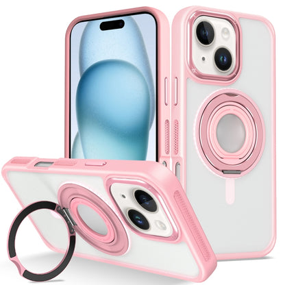 For iPhone 15 Skin Feel Matte 360 Degree Rotating Silicone Ring Holder Phone Case(Pink) - iPhone 15 Cases by buy2fix | Online Shopping UK | buy2fix