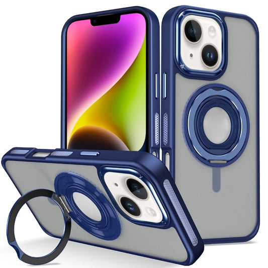 For iPhone 14 Skin Feel Matte 360 Degree Rotating Silicone Ring Holder Phone Case(Royal Blue) - iPhone 14 Cases by buy2fix | Online Shopping UK | buy2fix