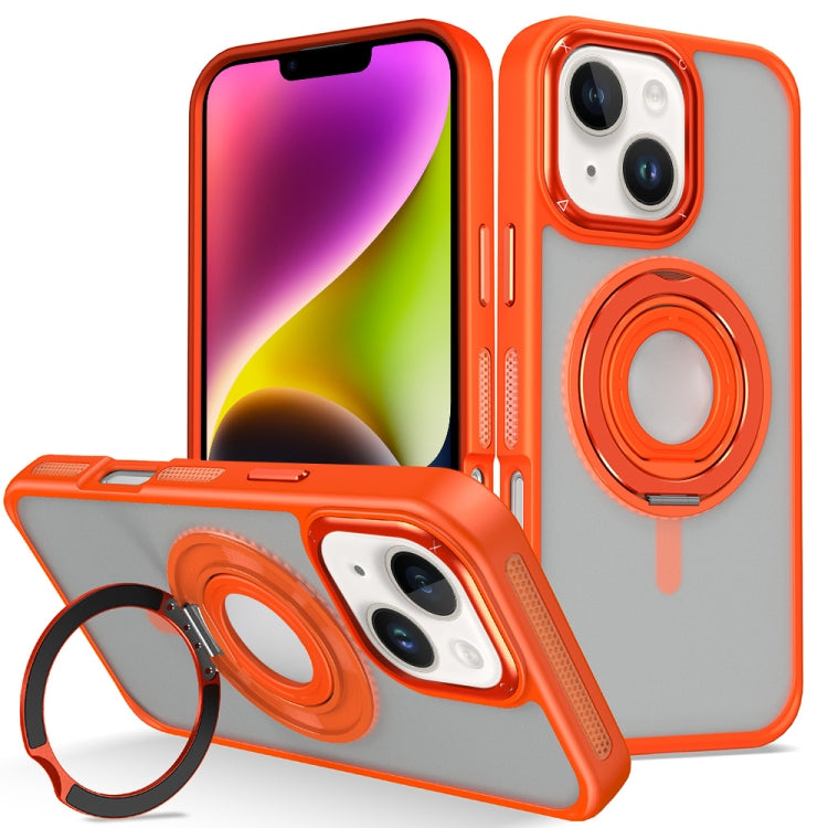 For iPhone 14 Skin Feel Matte 360 Degree Rotating Silicone Ring Holder Phone Case(Orange) - iPhone 14 Cases by buy2fix | Online Shopping UK | buy2fix