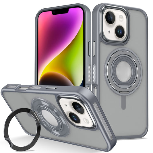 For iPhone 14 Skin Feel Matte 360 Degree Rotating Silicone Ring Holder Phone Case(Grey) - iPhone 14 Cases by buy2fix | Online Shopping UK | buy2fix