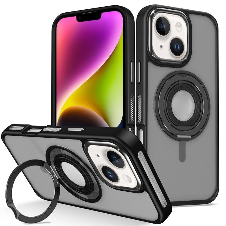 For iPhone 14 Skin Feel Matte 360 Degree Rotating Silicone Ring Holder Phone Case(Black) - iPhone 14 Cases by buy2fix | Online Shopping UK | buy2fix