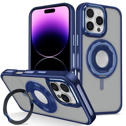 For iPhone 14 Pro Skin Feel Matte 360 Degree Rotating Silicone Ring Holder Phone Case(Royal Blue) - iPhone 14 Pro Cases by buy2fix | Online Shopping UK | buy2fix