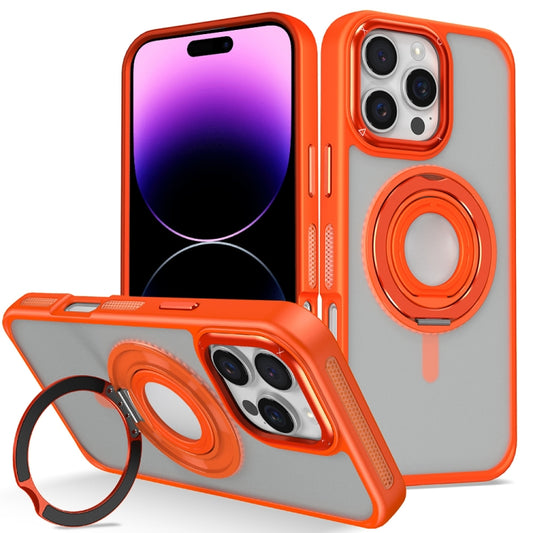 For iPhone 14 Pro Skin Feel Matte 360 Degree Rotating Silicone Ring Holder Phone Case(Orange) - iPhone 14 Pro Cases by buy2fix | Online Shopping UK | buy2fix
