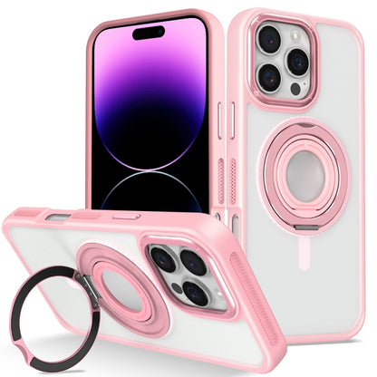 For iPhone 14 Pro Skin Feel Matte 360 Degree Rotating Silicone Ring Holder Phone Case(Pink) - iPhone 14 Pro Cases by buy2fix | Online Shopping UK | buy2fix