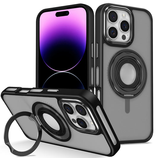 For iPhone 14 Pro Skin Feel Matte 360 Degree Rotating Silicone Ring Holder Phone Case(Black) - iPhone 14 Pro Cases by buy2fix | Online Shopping UK | buy2fix