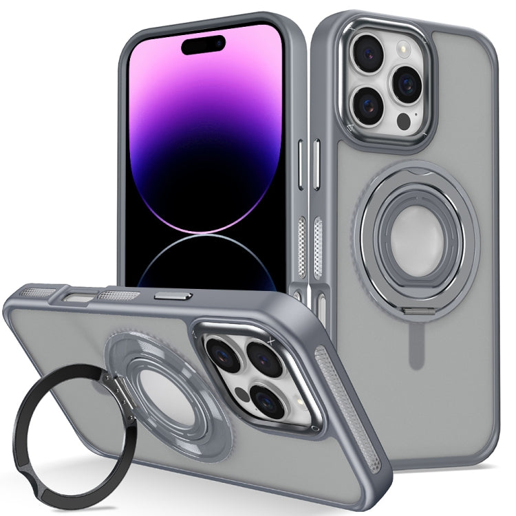 For iPhone 14 Pro Max Skin Feel Matte 360 Degree Rotating Silicone Ring Holder Phone Case(Grey) - iPhone 14 Pro Max Cases by buy2fix | Online Shopping UK | buy2fix