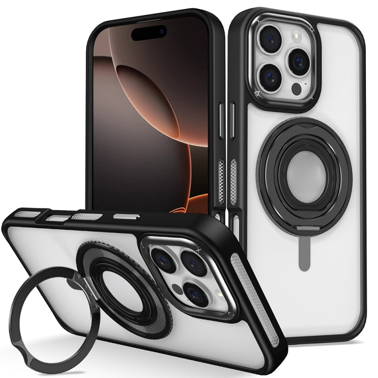 For iPhone 16 Pro Skin Feel Transparent 360 Degree Rotating Silicone Ring Holder Phone Case(Black) by buy2fix