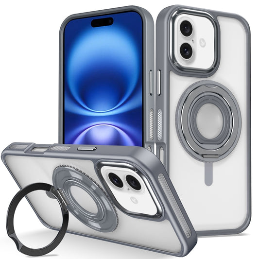 For iPhone 16 Plus Skin Feel Transparent 360 Degree Rotating Silicone Ring Holder Phone Case(Grey) - iPhone 16 Plus Cases by buy2fix | Online Shopping UK | buy2fix