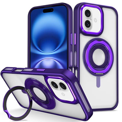 For iPhone 16 Skin Feel Transparent 360 Degree Rotating Silicone Ring Holder Phone Case(Purple) by buy2fix