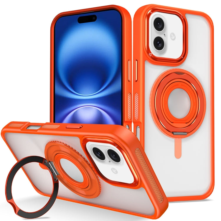 For iPhone 16 Skin Feel Transparent 360 Degree Rotating Silicone Ring Holder Phone Case(Orange) by buy2fix