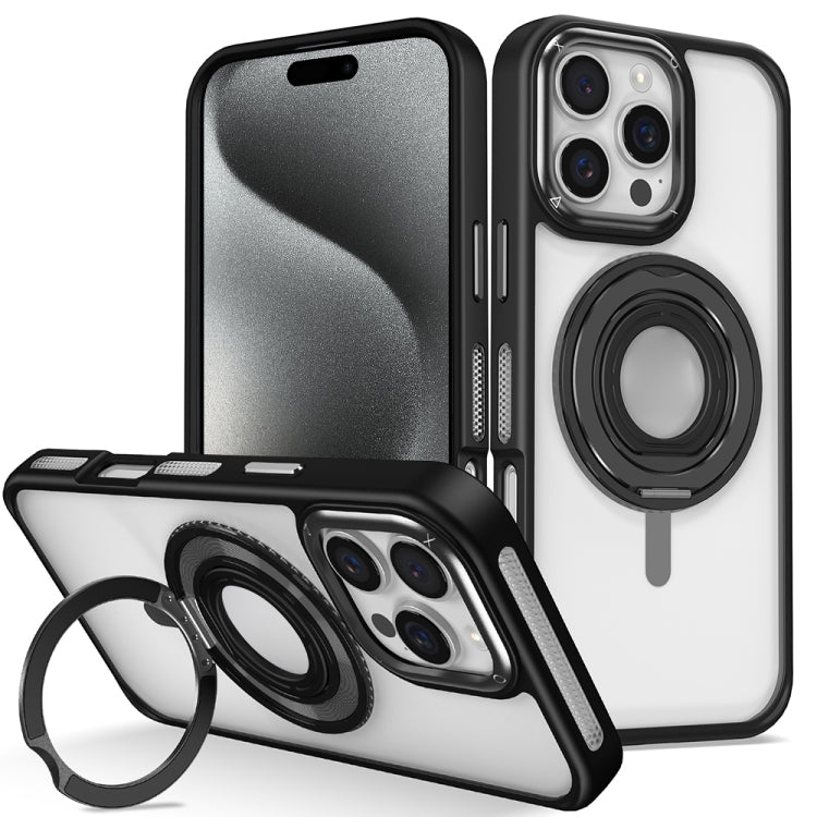 For iPhone 15 Pro Max Skin Feel Transparent 360 Degree Rotating Silicone Ring Holder Phone Case(Black) - iPhone 15 Pro Max Cases by buy2fix | Online Shopping UK | buy2fix