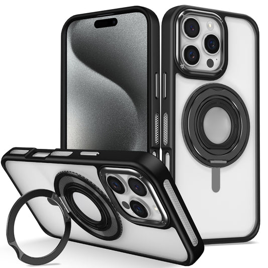 For iPhone 15 Pro Max Skin Feel Transparent 360 Degree Rotating Silicone Ring Holder Phone Case(Black) - iPhone 15 Pro Max Cases by buy2fix | Online Shopping UK | buy2fix