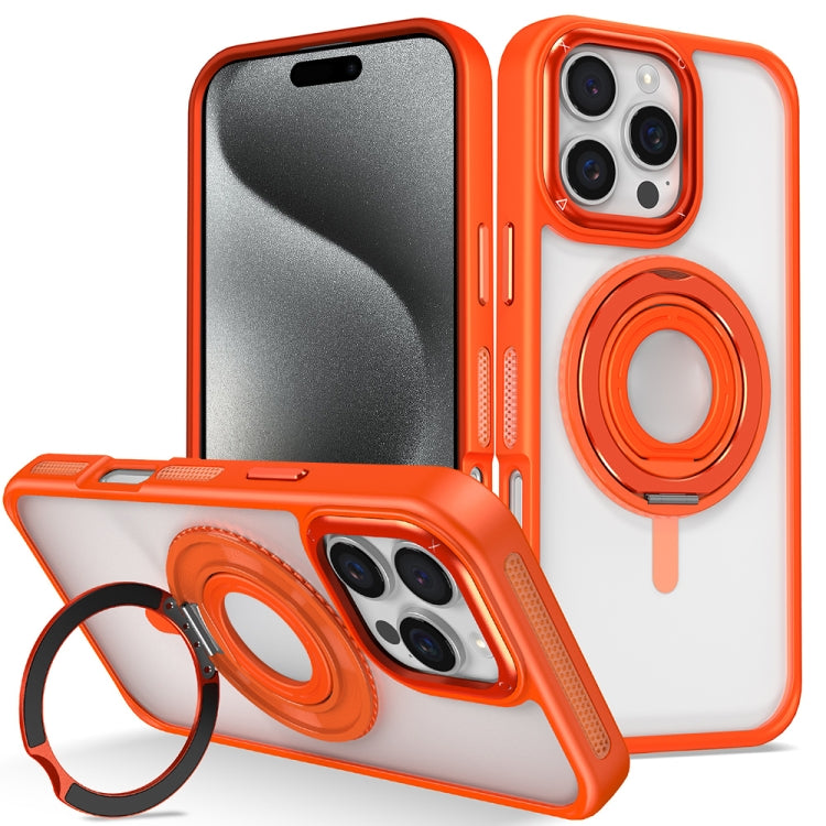For iPhone 15 Pro Skin Feel Transparent 360 Degree Rotating Silicone Ring Holder Phone Case(Orange) - iPhone 15 Pro Cases by buy2fix | Online Shopping UK | buy2fix