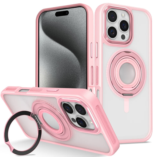 For iPhone 15 Pro Skin Feel Transparent 360 Degree Rotating Silicone Ring Holder Phone Case(Pink) - iPhone 15 Pro Cases by buy2fix | Online Shopping UK | buy2fix