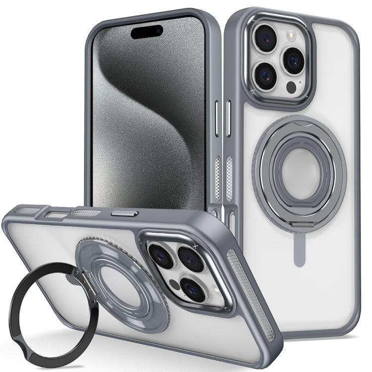 For iPhone 15 Pro Skin Feel Transparent 360 Degree Rotating Silicone Ring Holder Phone Case(Grey) - iPhone 15 Pro Cases by buy2fix | Online Shopping UK | buy2fix