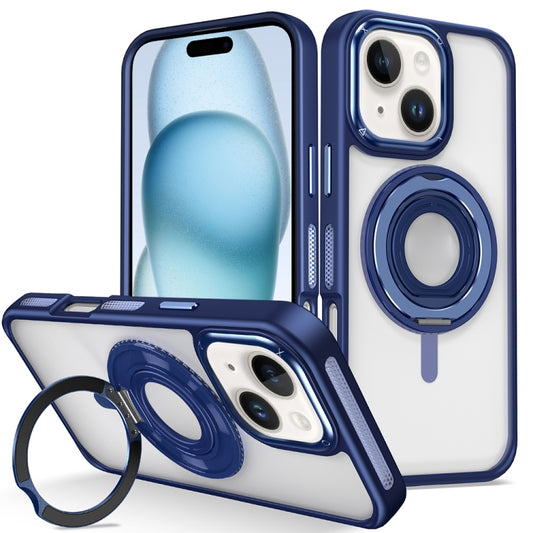 For iPhone 15 Plus Skin Feel Transparent 360 Degree Rotating Silicone Ring Holder Phone Case(Royal Blue) - iPhone 15 Plus Cases by buy2fix | Online Shopping UK | buy2fix