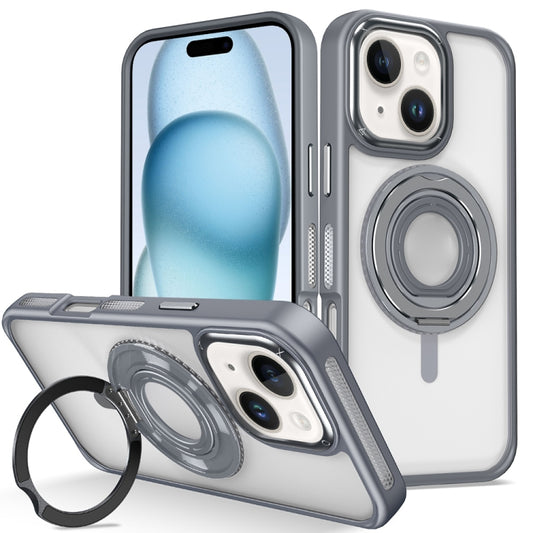 For iPhone 15 Plus Skin Feel Transparent 360 Degree Rotating Silicone Ring Holder Phone Case(Grey) - iPhone 15 Plus Cases by buy2fix | Online Shopping UK | buy2fix