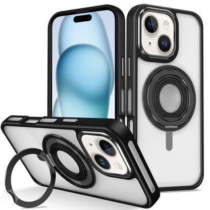 For iPhone 15 Plus Skin Feel Transparent 360 Degree Rotating Silicone Ring Holder Phone Case(Black) - iPhone 15 Plus Cases by buy2fix | Online Shopping UK | buy2fix