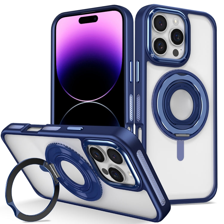 For iPhone 14 Pro Skin Feel Transparent 360 Degree Rotating Silicone Ring Holder Phone Case(Royal Blue) - iPhone 14 Pro Cases by buy2fix | Online Shopping UK | buy2fix