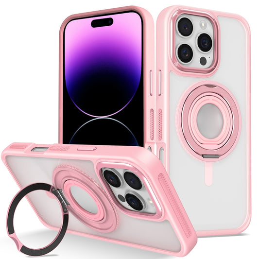 For iPhone 14 Pro Skin Feel Transparent 360 Degree Rotating Silicone Ring Holder Phone Case(Pink) - iPhone 14 Pro Cases by buy2fix | Online Shopping UK | buy2fix