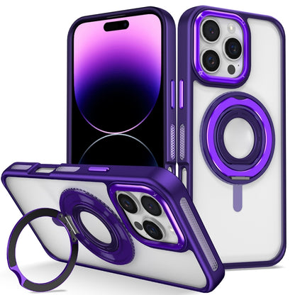 For iPhone 14 Pro Max Skin Feel Transparent 360 Degree Rotating Silicone Ring Holder Phone Case(Purple) - iPhone 14 Pro Max Cases by buy2fix | Online Shopping UK | buy2fix