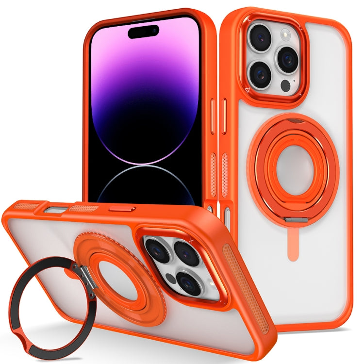 For iPhone 14 Pro Max Skin Feel Transparent 360 Degree Rotating Silicone Ring Holder Phone Case(Orange) - iPhone 14 Pro Max Cases by buy2fix | Online Shopping UK | buy2fix